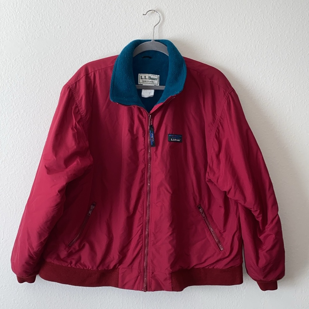 Vintage LL Bean Warm Up Bomber Jacket Teal Fleece Lined